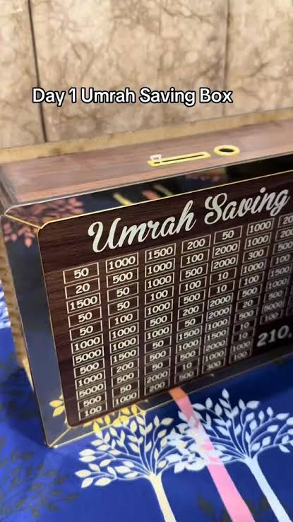 Premium Wooden Umrah Saving Box – 210,000 Savings Goal |Reusable Saving Box